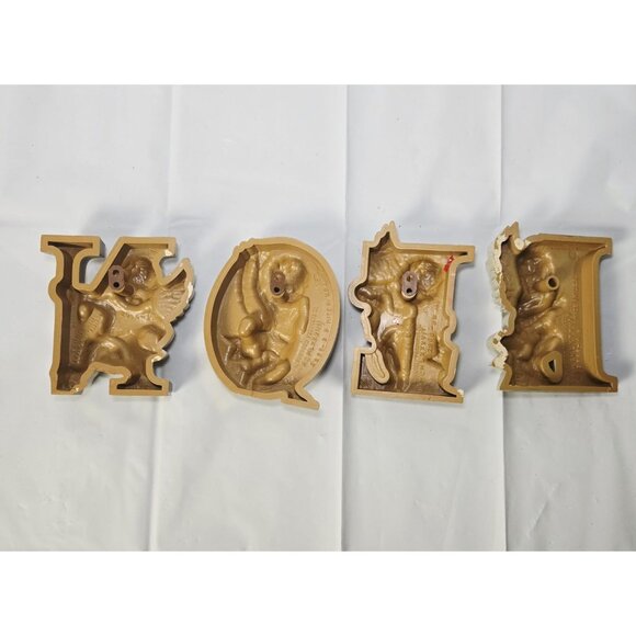 Vintage Christmas MCM Gold Plastic NOEL Cherubs Burwood Retro Cottage Core - Picture 7 of 8